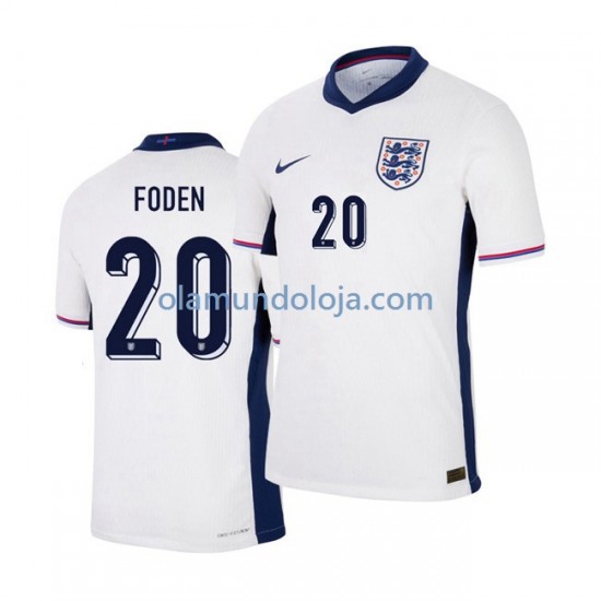 Camisola Inglaterra Phil Foden 20 Homem Equipamento Primeiro Euro 2024 Manga Curta